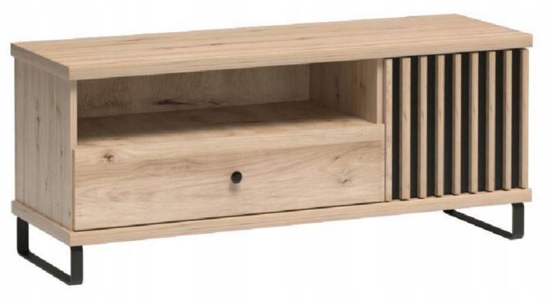 Szafka RTV Furnidea 160 cm dąb artisan czarny lamelowa z nóżkami 10 cm CALI 1 szt.