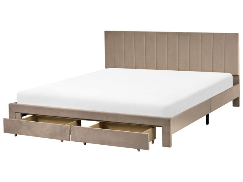 Łóżko z szufladami Welur Lonzac 180 x 200 cm Beżowoszary 1 szt.