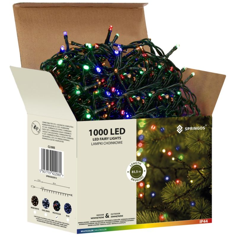 Lampki choinkowe Springos 1000 Led 81,5 m multikolor IP44 1 szt.