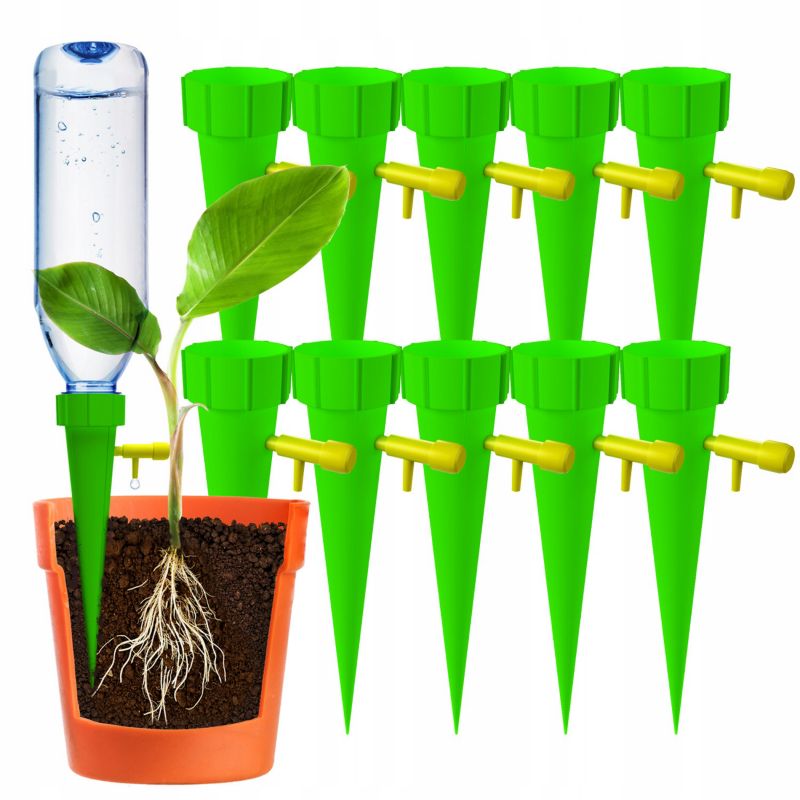 Nawadniacz, Sillar, dozownik, z kranikiem, do podlewania roślin, kwiatów, zielony, 10szt