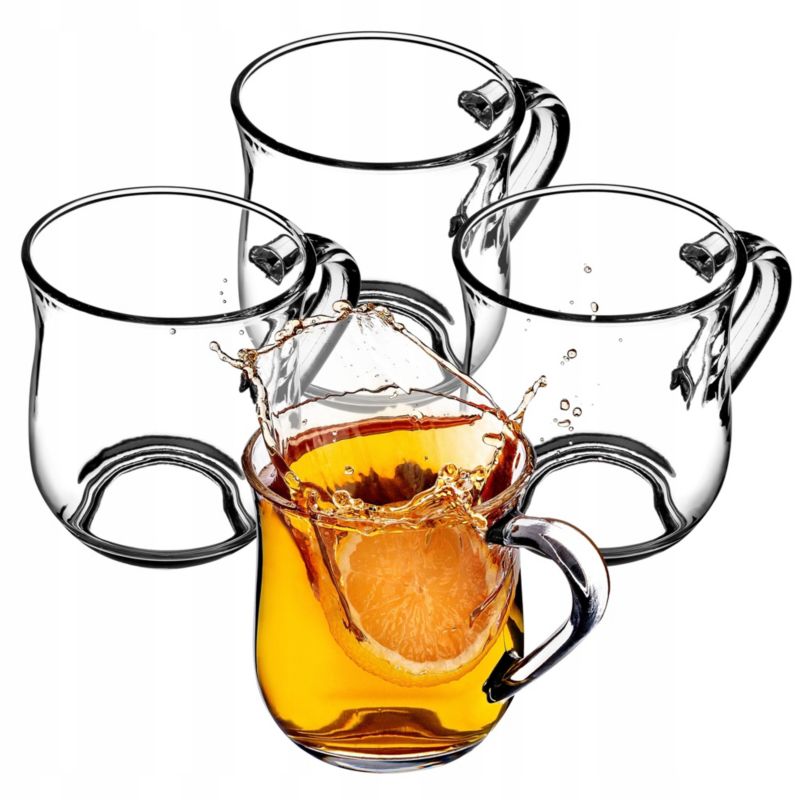 Szklanki KADAX Do Kawy Herbaty 320ml Napojów Szklanka Z Uchem Zestaw 4 szt.