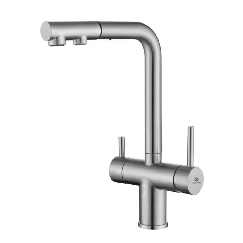 Bateria kuchenna Lauferi LAYNA mosiężna z wyciąganą wylewką filtr srebrny mat retro 1 szt.