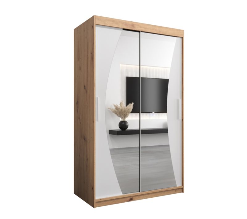 Szafa przesuwna Garderoba Abiks WAVE 120 dąb artisan + biały mat 1 szt.