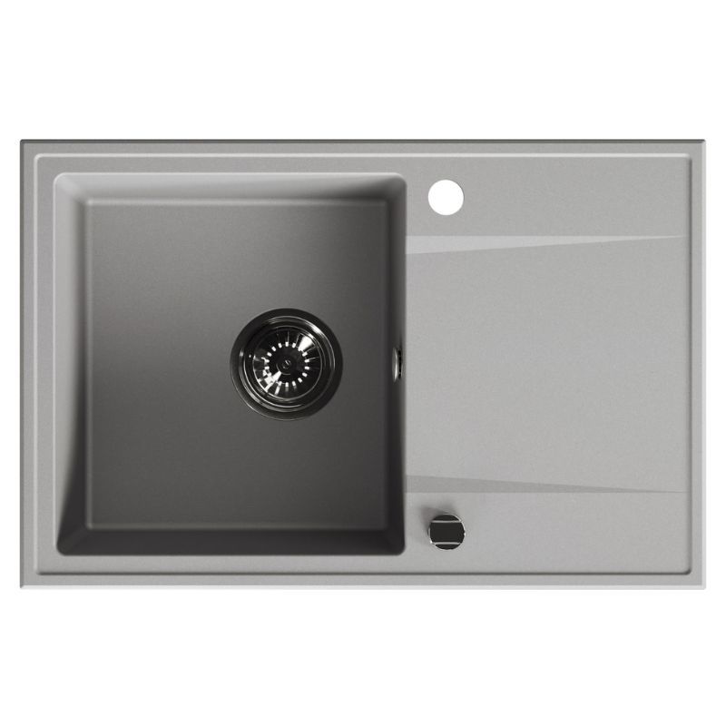 Zlewozmywak Granitowy, Kuchinox, Szary, Hunter, Jednokomorowy, 44x67cm, z ociekaczem, z syfonem, 1 szt.