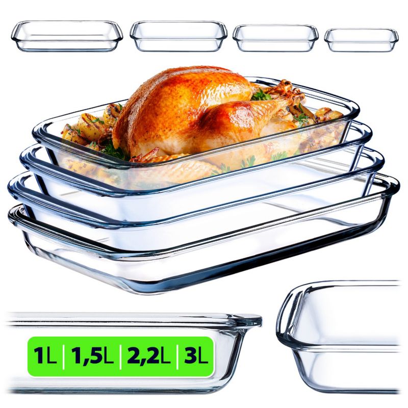 Naczynie żaroodporne KADAX prostokątne 1 + 1,5 + 2,2 + 3L Zestaw 4 szt.
