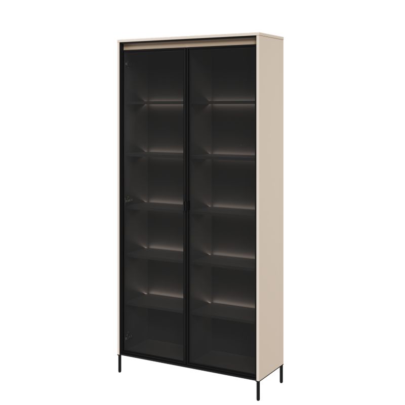 Witryna dwudrzwiowa Bettso Trend wysoka z oświetleniem LED i przeszklonym frontem beżowy 1szt.