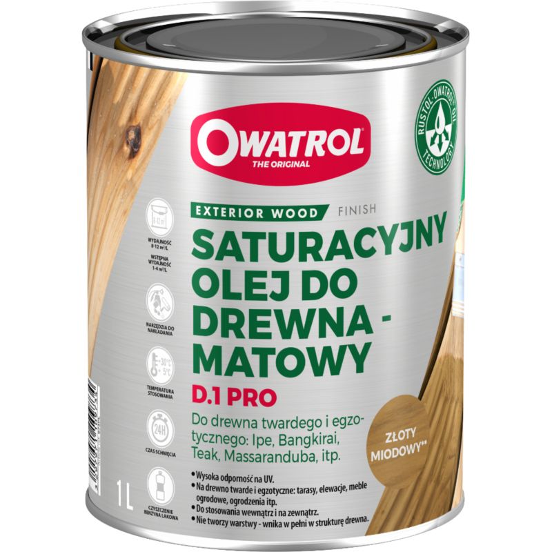 Olej do drewna Owatrol D1 PRO Olej Nasycający Drewno z Ochroną UV Złoty Miodowy 1L