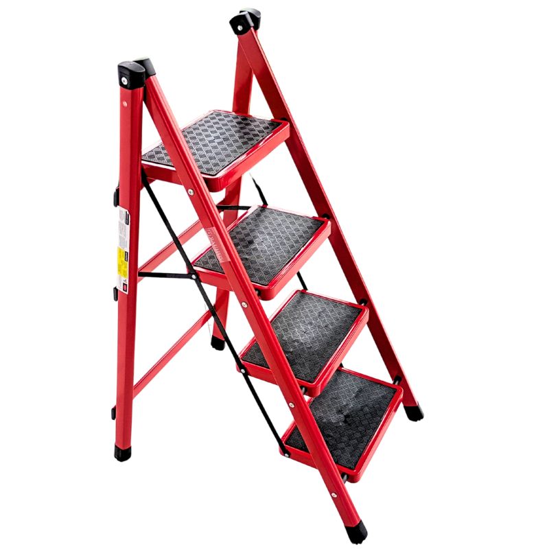 Drabina Bauhus domowa 4 stopniowa stalowa czerwona slim 1 szt.