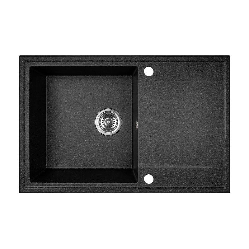 Zlewozmywak Granitowy, Kuchinox, Czarny, Hunter, Jednokomorowy, 44x67cm, z ociekaczem, z syfonem, 1 szt.