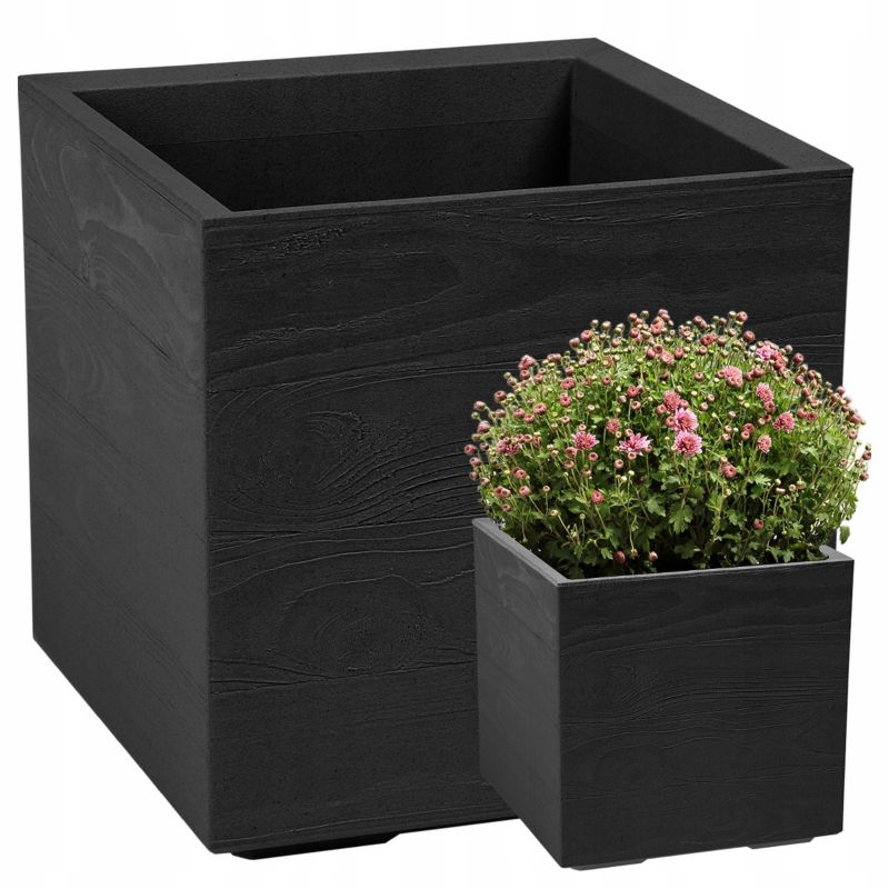 Doniczka Lamela KARO donica kwietnik 40x40x40cm imitacja drewna czarna 1 szt.