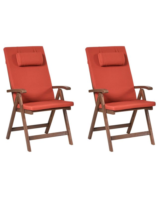 Zestaw 2 krzeseł ogrodowych z poduszkami Amantea premium Drewno akacjowe Czerwony 1 par.