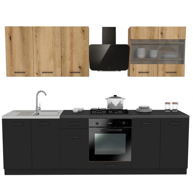 Meble Mebel Elite MODERN 260 Kuchenne Zestaw Mebli Na Wymiar Modułowe Czarny/Dąb Evoke 1 szt