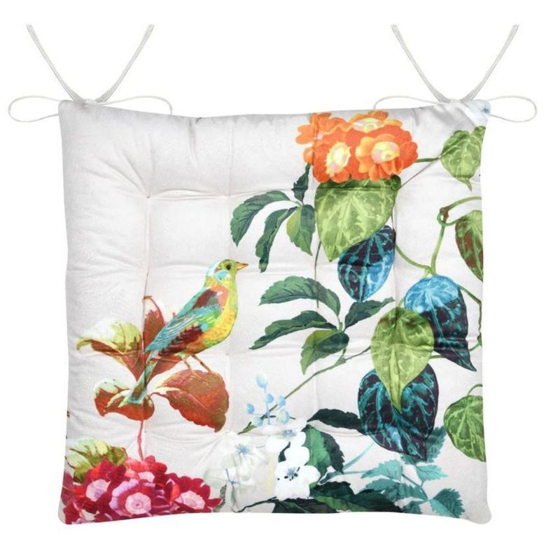Poduszka Na Krzesło Emmy STOF dekoracyjna 38x38 cm Biała Rośliny 1 szt.