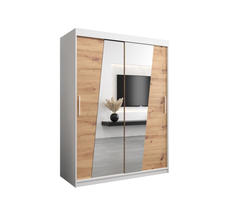 Szafa przesuwna Garderoba Abiks RHOMB 150 biały mat + dąb artisan 1 szt.