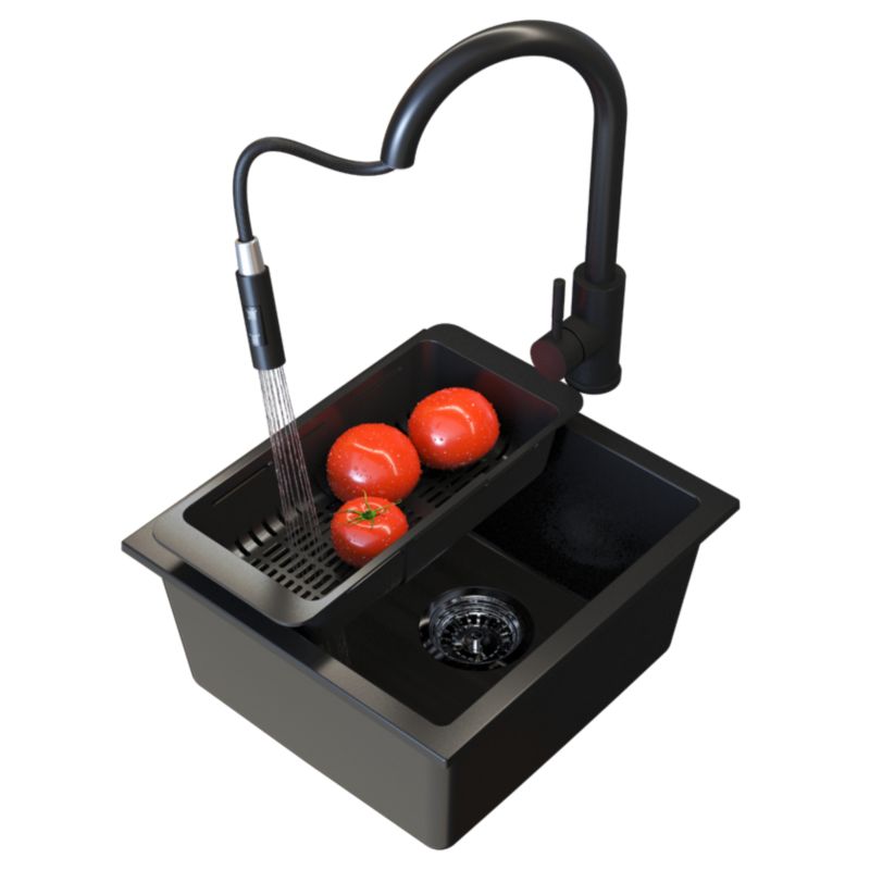 Zlewozmywak granitowy CZARNY NANO Zestaw ZLEW bateria LOSETO czarna syfon