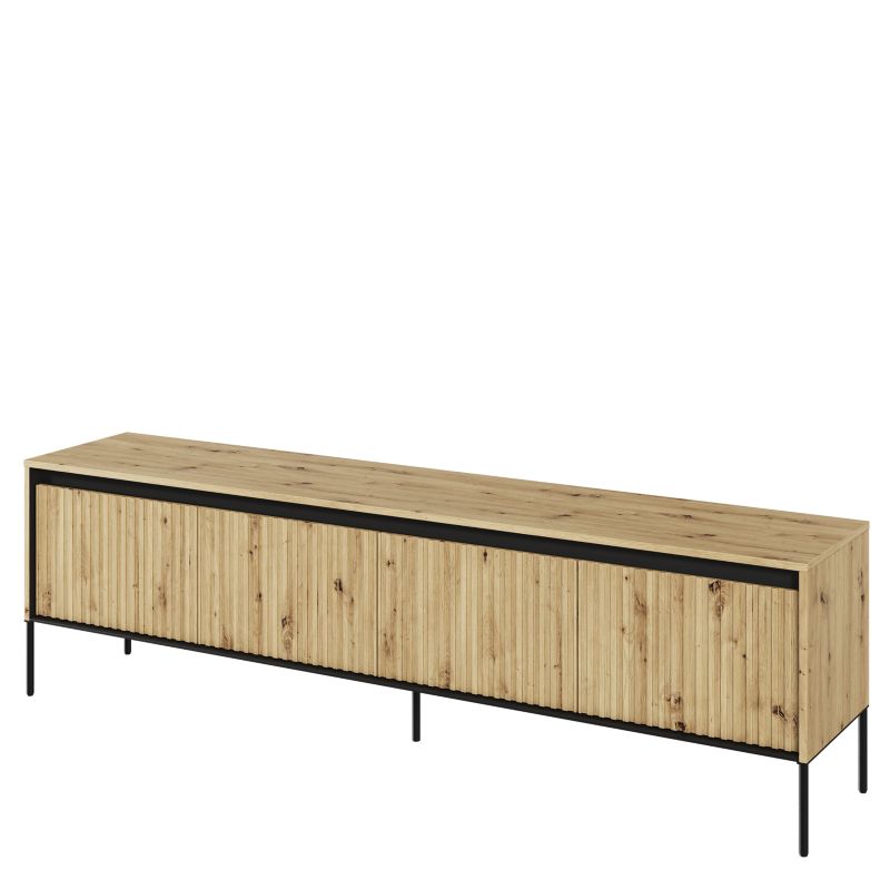 Szafka rtv czterodrzwiowa Bettso Trend 192 cm szeroka z oświetleniem LED i frezowanym frontem dąb artisan 1szt.