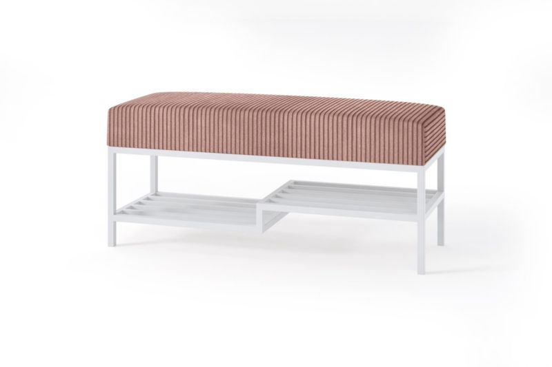 Ławka tapicerowana z półką Bettso Mello 80 cm w tkaninie poso na białym stelażu różowy 1szt.