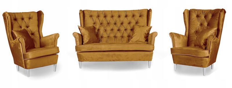 Zestaw wypoczynkowy uszak do salonu sofa fotele Family Meble Gaja brąz jasny 1szt