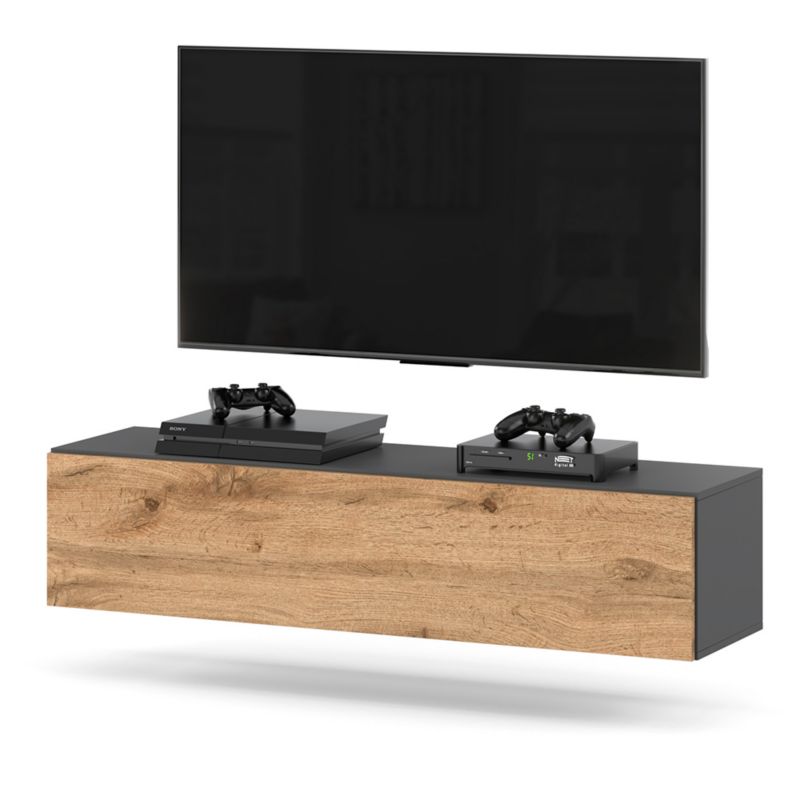 Komoda RTV Hurtownia-Mebli 1 Drzwi RTV Hugo 140cm Szary Mat Dąb Wotan 140x35x40 cm 1szt.