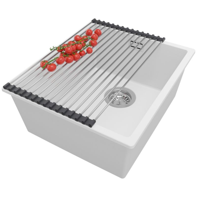 Zlewozmywak Londyn Slim PRIMAGRAN Nablatowy 41x47cm do szafki od 45cm z Syfonem i Dodatkiem Biały 1 szt.