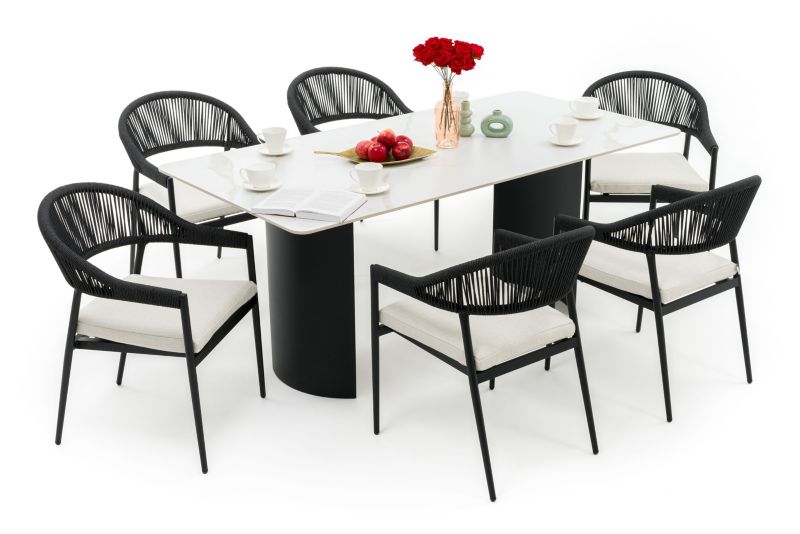 Zestaw mebli ogrodowych stół krzesła New Home BELIZE LUX biało beżowy aluminiowy z blatem ze spieku kwarcowego 1 kpl