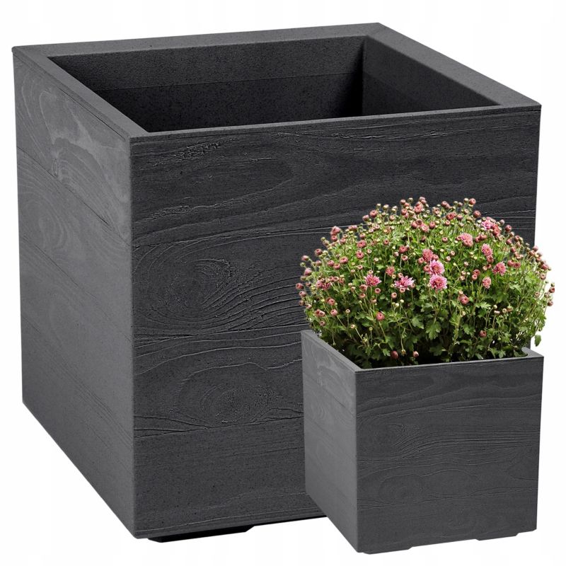 Doniczka Lamela KARO donica kwietnik 40x40x40cm imitacja drewna antracyt 1 szt.