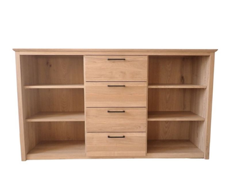 Komoda ICFWood jasny dąb lity 6 półek 4 szuflady 164,5 x 95 x 42,5 cm 1 szt.