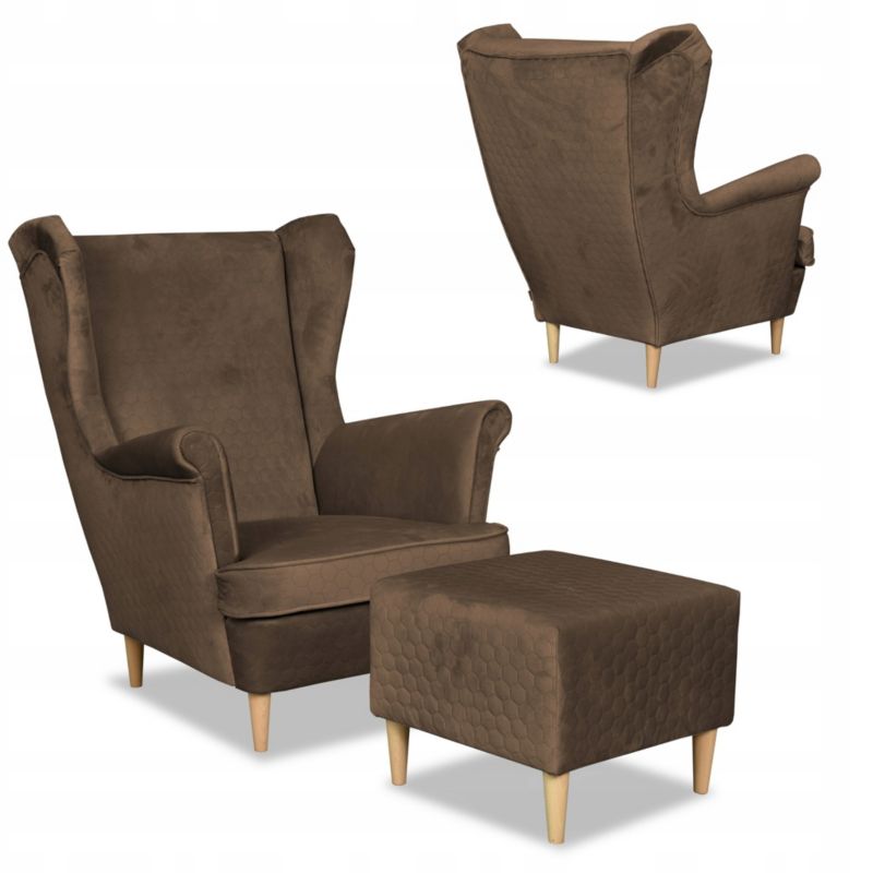 Fotel uszak do salonu z podnóżkiem Family Meble Angelo brązowy 1szt