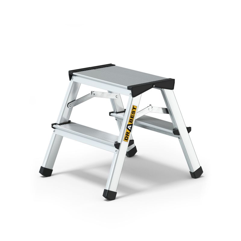Drabinka aluminiowa dwustronna DRABEST 2x2 stopnie, schodki składane domowe, 1 szt.