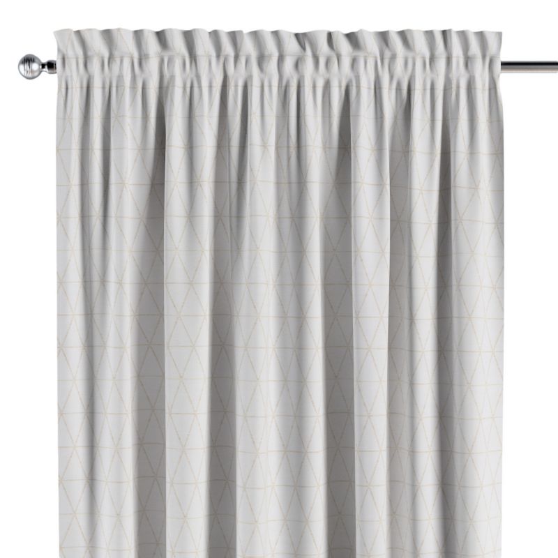 Zasłona na kanale z grzywką 1 szt. 130 x 245 cm Dekoria beżowe trójkąty na kremowo-białym tle 1 szt.