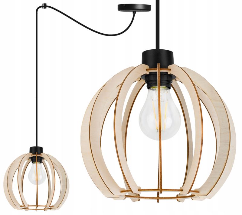 Lampa sufitowe wisząca Light Home LH Timber Spider 1x E27 60W klosz drewno kula 23cm czarny 1szt.