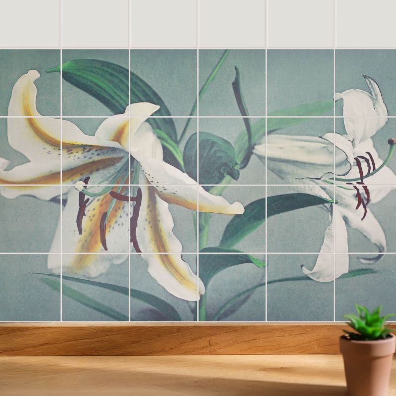 Naklejki na ścianę do kuchni Wallfluent 10x10 cm Kwiatowa kompozycja lilii odświeżenie kafelek 24 szt.