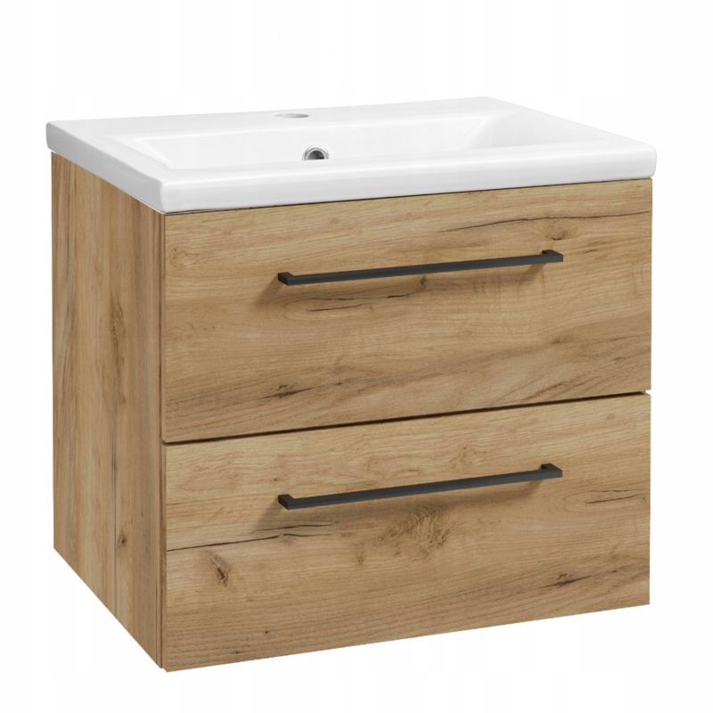 Szafka do Łazienki z Umywalką 50 x 40 cm Dąb Craft Złoty Wisząca SoftClose