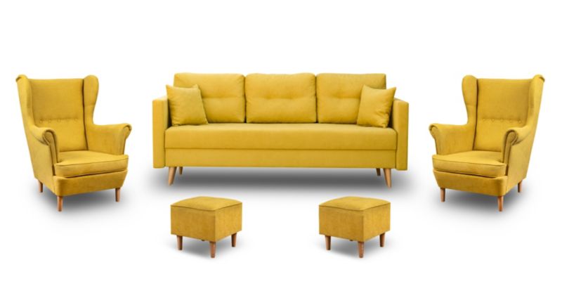Zestaw skandynawski sofa 2xfotel 2xpodnóżek Bonni Lahti/Denv Żółty 1 szt.