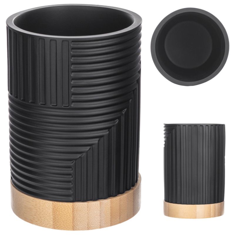 Kubek Łazienkowy KADAX Na Szczoteczki Pojemnik Czarny Organizer Bambusem Okrągły 1 szt.