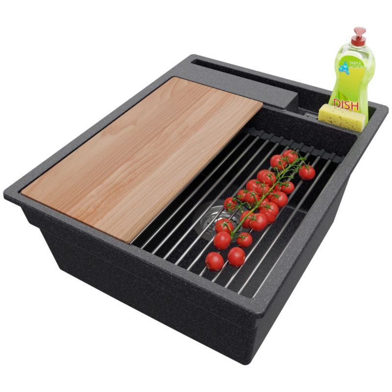 Zlewozmywak Oslo Pocket PRIMAGRAN Nablatowy 43x53cm do szafki od 45cm, Grafitowy + Syfon + Akcesoria, S097, 1 szt.