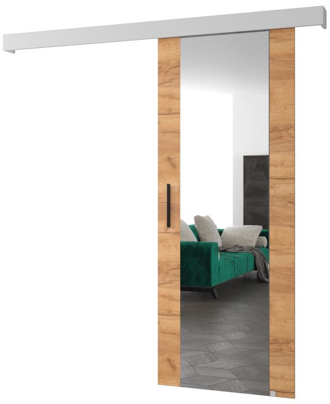 Drzwi przesuwne naścienne Abiks SALWADOR II 90 dąb craft + biały mat + czarny 1 szt.