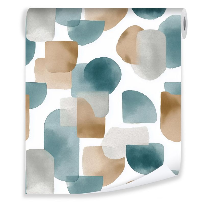 Tapeta WALLARENA Do Sypialni Salonu Na Flizelinie Abstrakcja Retro Geometryczna Niebieski 50x1000 cm T15791VE 1 szt.