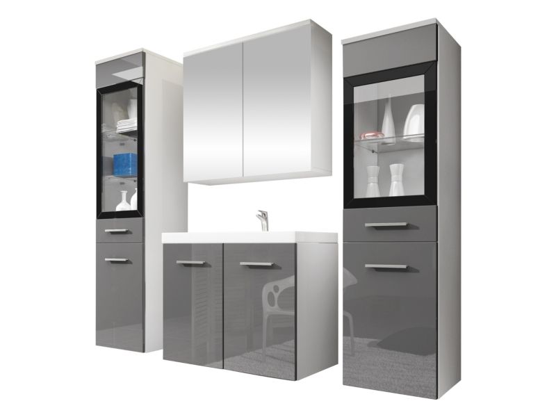 Meble łazienkowe MIRJAN 24 Madrit II biały/szary połysk 1 kpl.