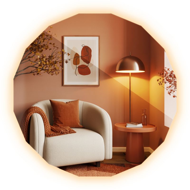 Lustro ze Światłem LED ArtPrintCave 100 x 100 cm Ciepłe Wiszące Loft Boho do Salonu Łazienki Sypialni 1 szt.