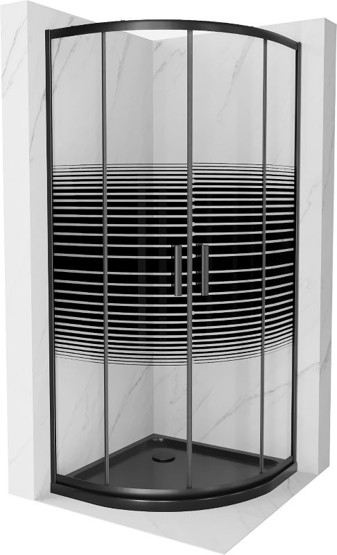 Kabina prysznicowa Mexen Rio półokrągła 80 x 80 cm pasy czarna + brodzik Flat czarny