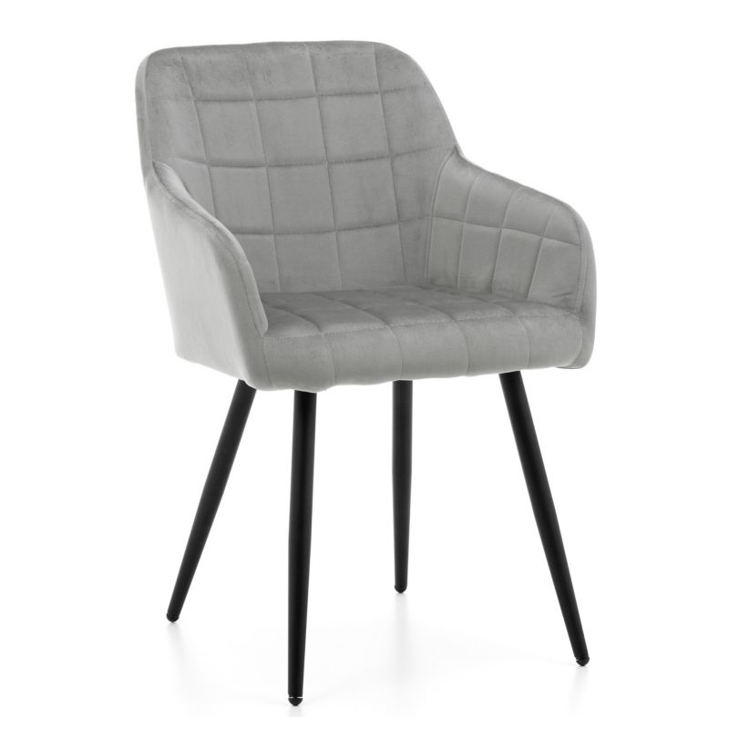 Krzesło tapicerowane New Home ORTE jasnoszare pikowane welurowe z podłokietnikami 1 szt.