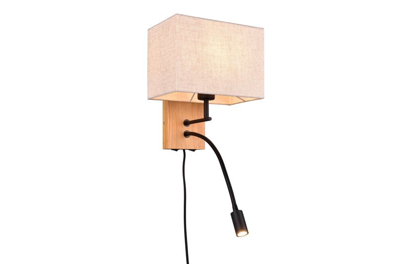 Kinkiet ścienny Trio Nilam jasne drewno-biały-czarny do czytania 2 x E27+LED zintegrowany x 90W IP20 wym: 30 x 25 x 25 cm - 1 szt.