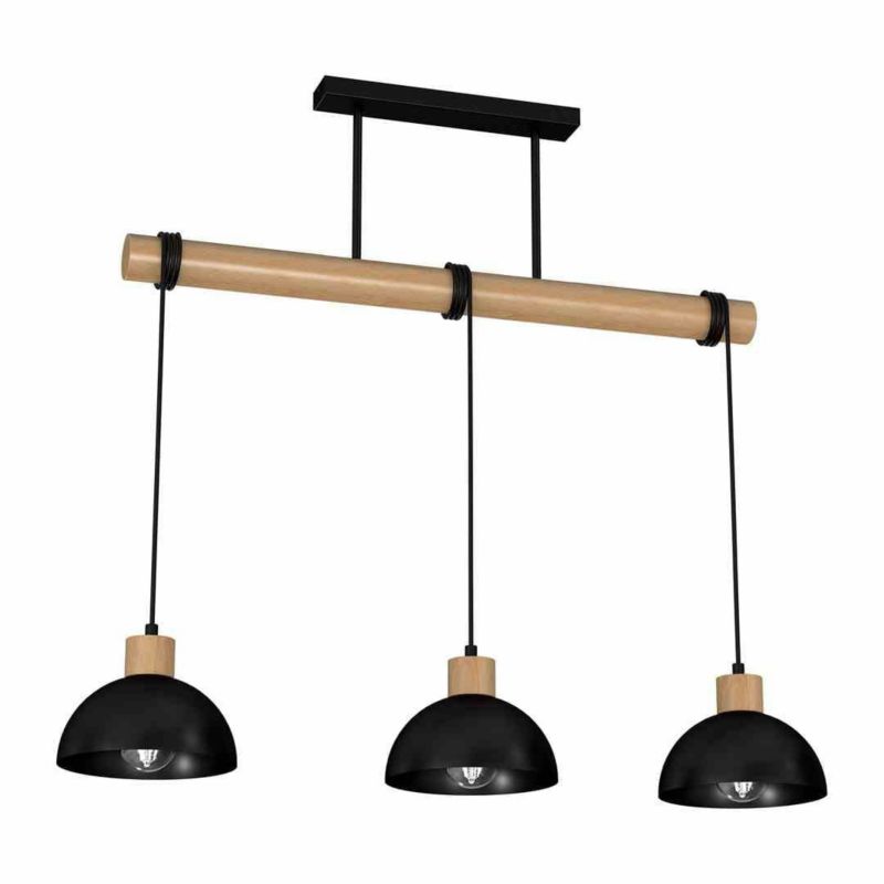 Lampa sufitowa wisząca Milagro Erik 2262 czarna-jasne drewno szerokość 72 cm 3xE27 x 40W 1 szt.