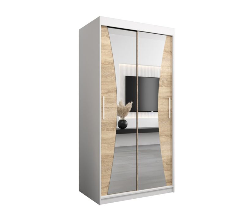 Szafa przesuwna Garderoba Abiks MONACO 100 biały mat + dąb sonoma 1 szt.