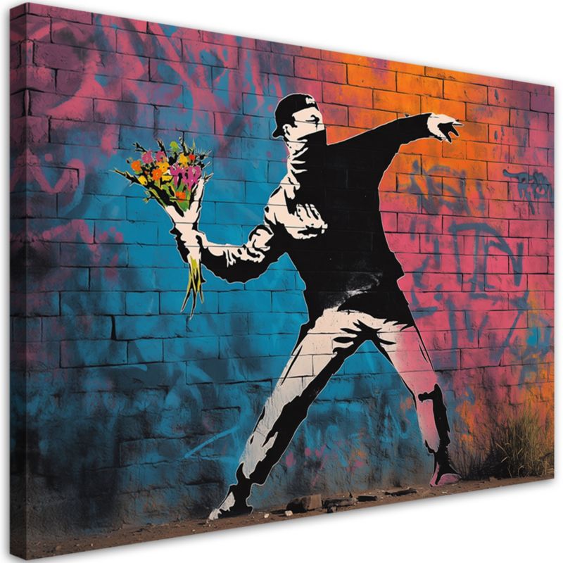 Obraz na płótnie Feeby Banksy ""Flower Thrower"" 90x60cm 1szt