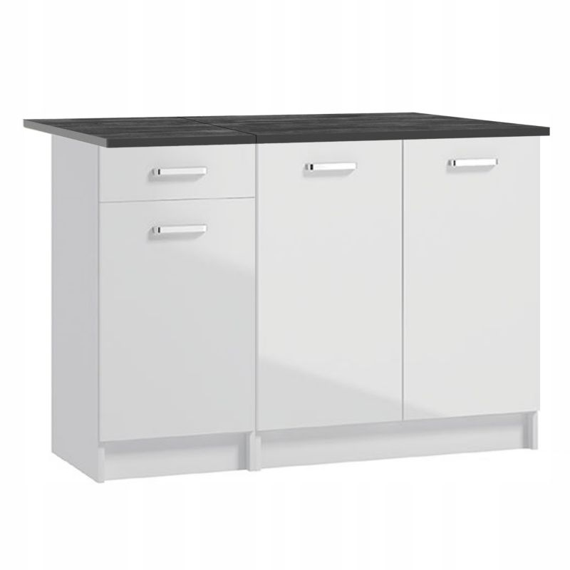 Zestaw Szafek Kuchennych 1200 x 460 x 830 mm Biały Połysk z Blatem Beton Czarny Stojące 1 szt