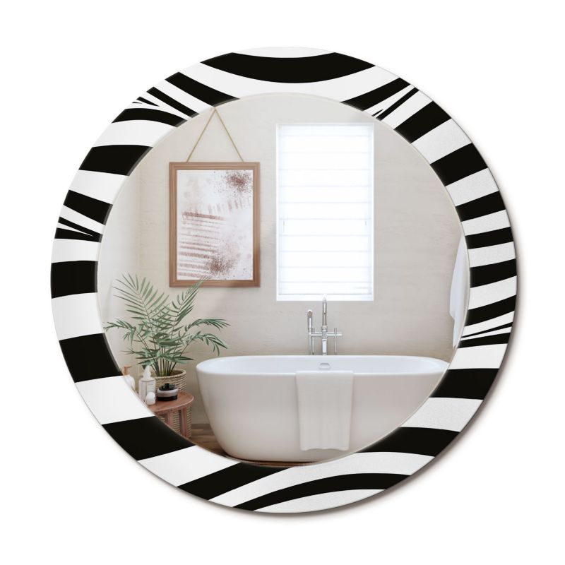 Lustro z Nadrukiem Okrągłe ArtPrintCave 70 cm Abstrakcyjna Fala Elegancka Szklana Rama do Małych Pomieszczeń 1 szt.