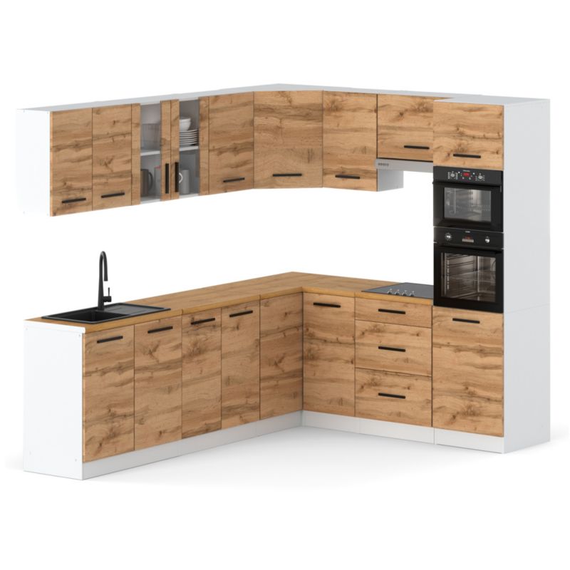 Zestaw Kuchenny Hurtownia-Mebli Z Blatem Kuchnia Marra Narozna 460cm Biały Mat Dąb Wotan 460x47x145 cm 1szt.