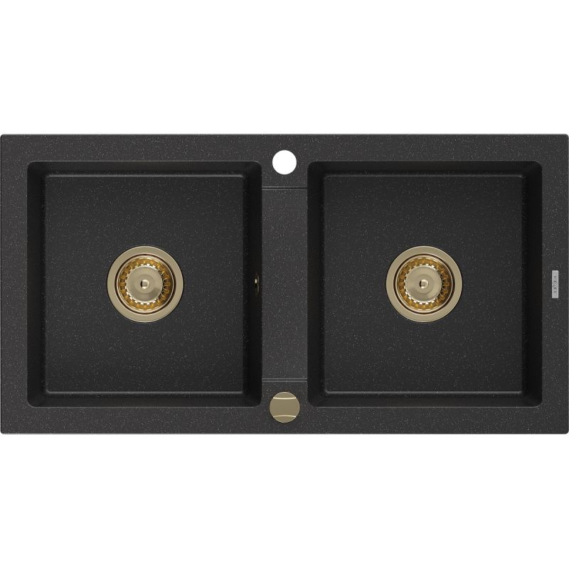 Zlewozmywak wpuszczany Mexen Mario 2-komorowy czarny/srebrny metalik 820x436 mm 6504822000-73-G